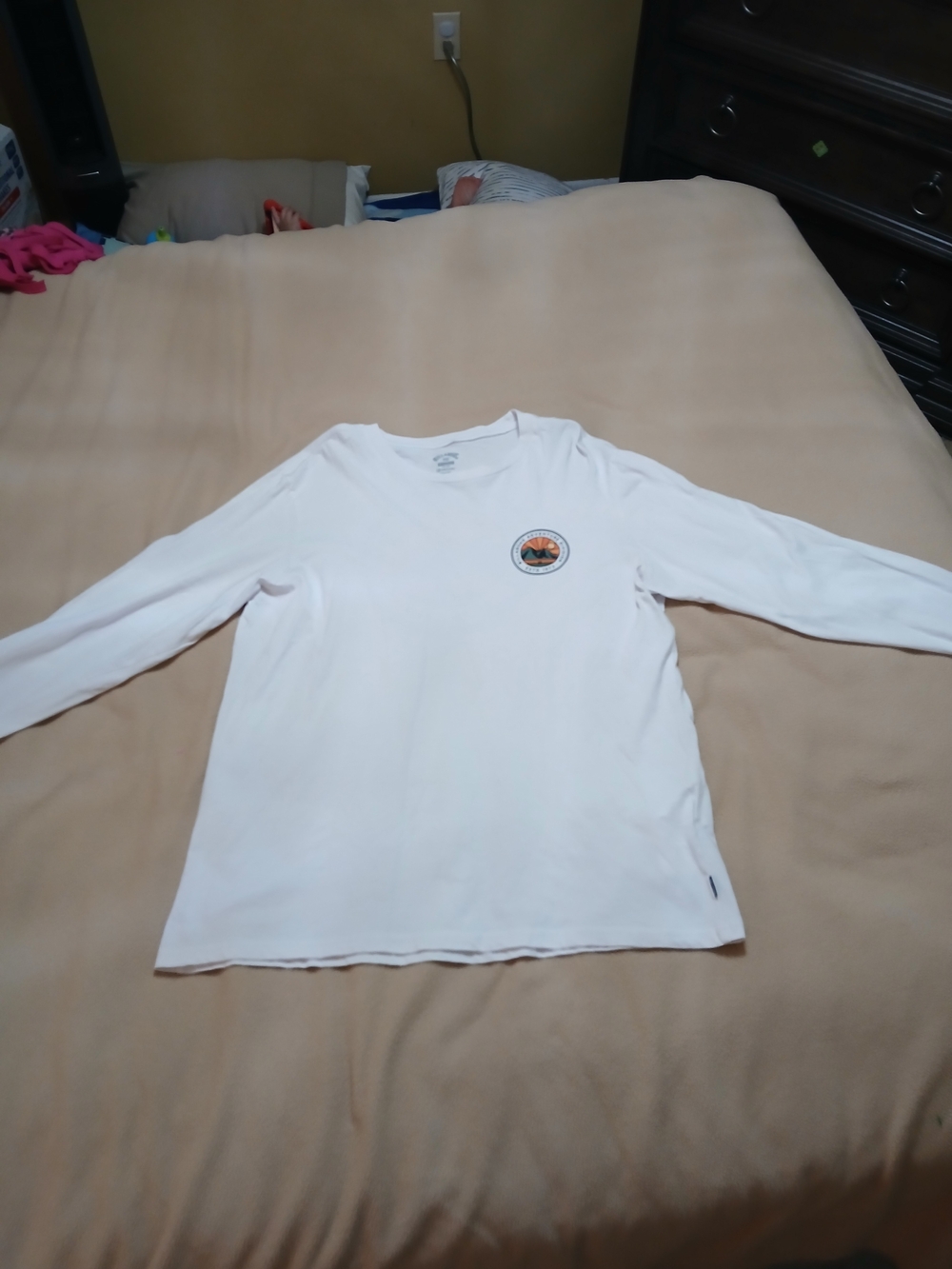 Billabong White Long-Sleeve Tee with Small Chest Graphic